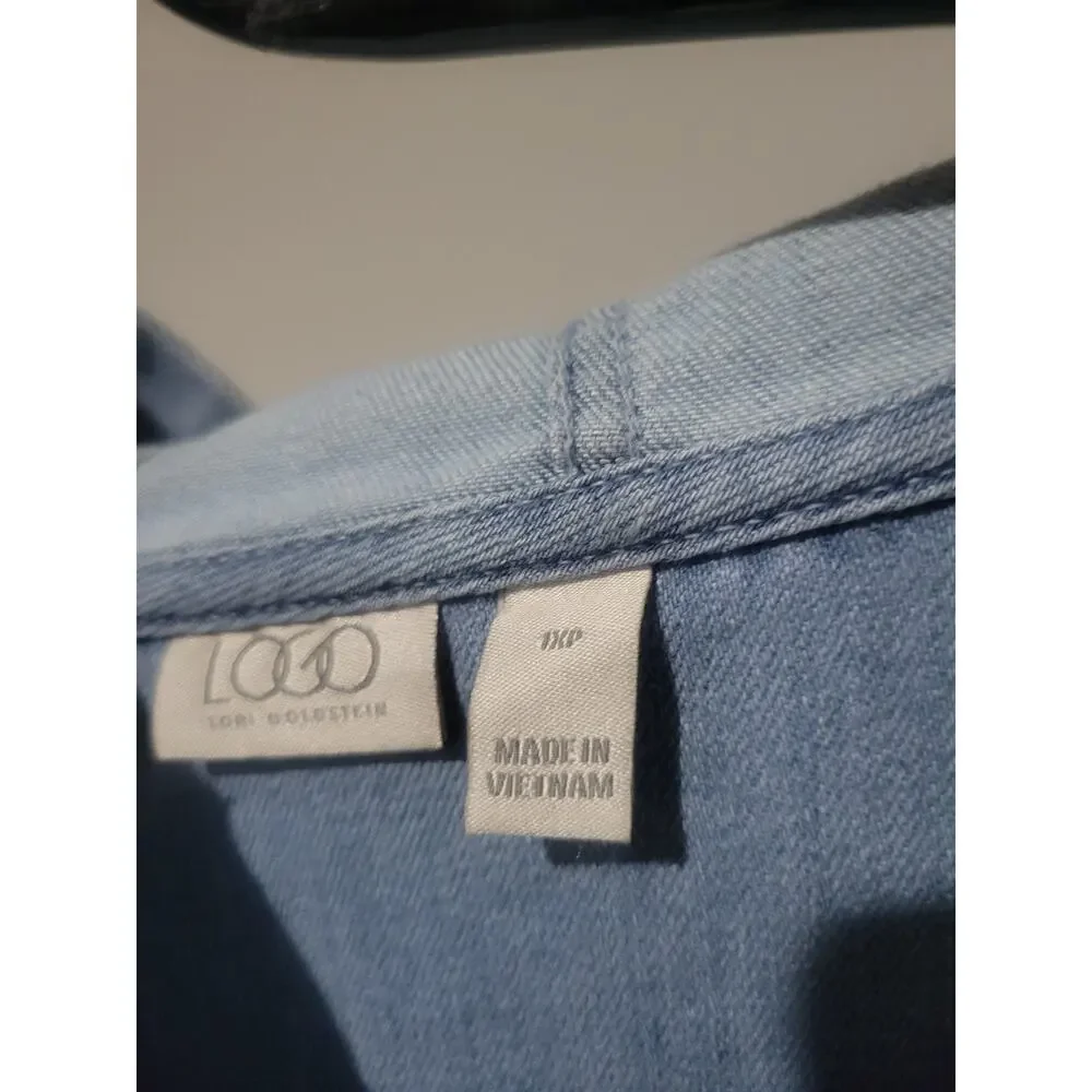 LOGO Lori Goldstein Petite 1X Light Wash Hooded Denim Sweatshirt A702747 NWOT - Picture 8 of 11